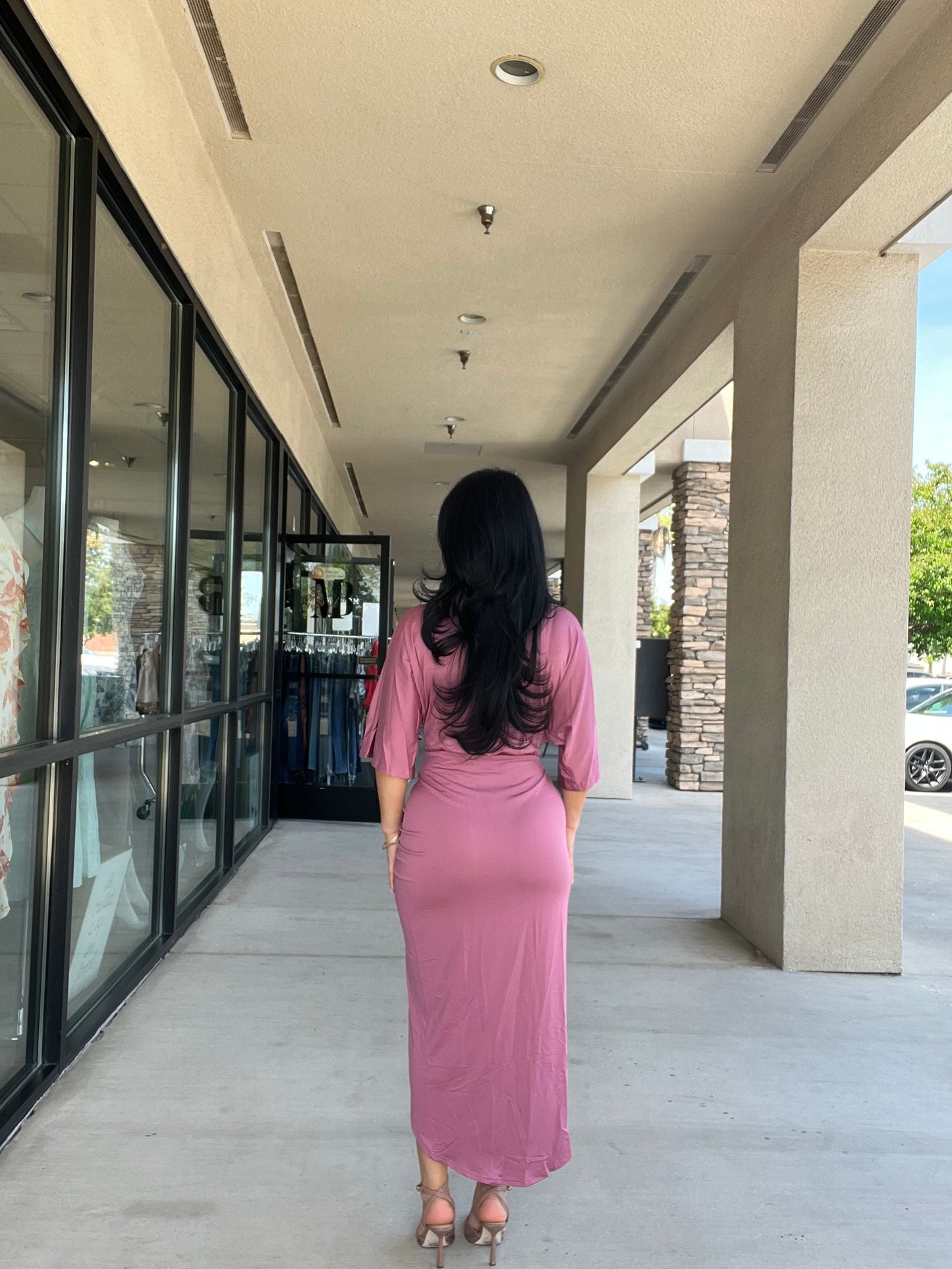 V NECK VENETIAN RUCHED BODYCON DRESSES