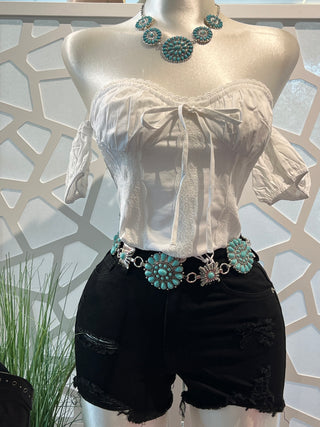 FRONT TIE & LACE DETAIL OFF SHOULDER TOP