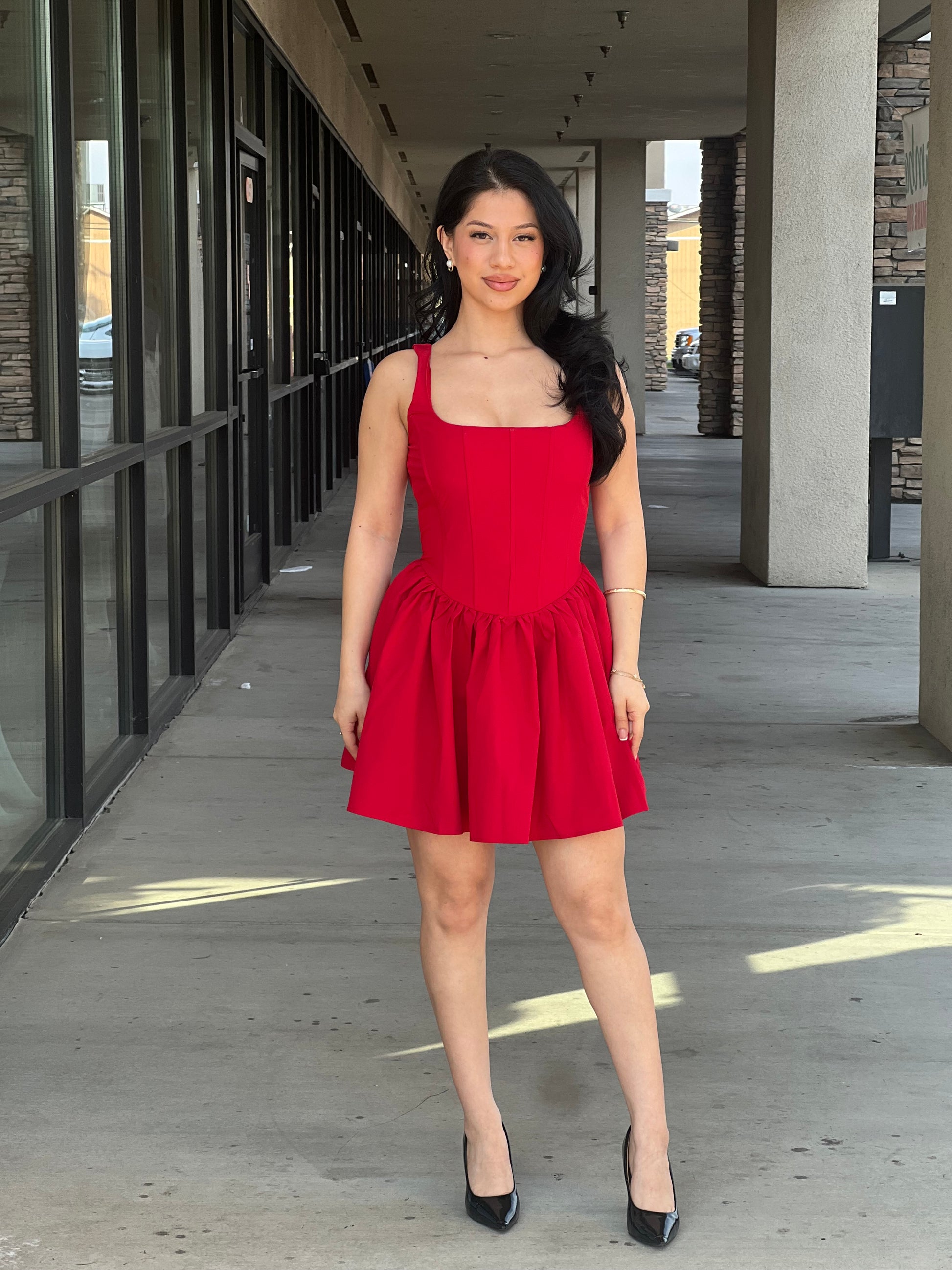 CORSET BODICE CINCHED WAIST FLARED DRESS MODERN BY MB, LLC CORSET BODICE CINCHED WAIST FLARED DRESS MODERN BY MB, LLC