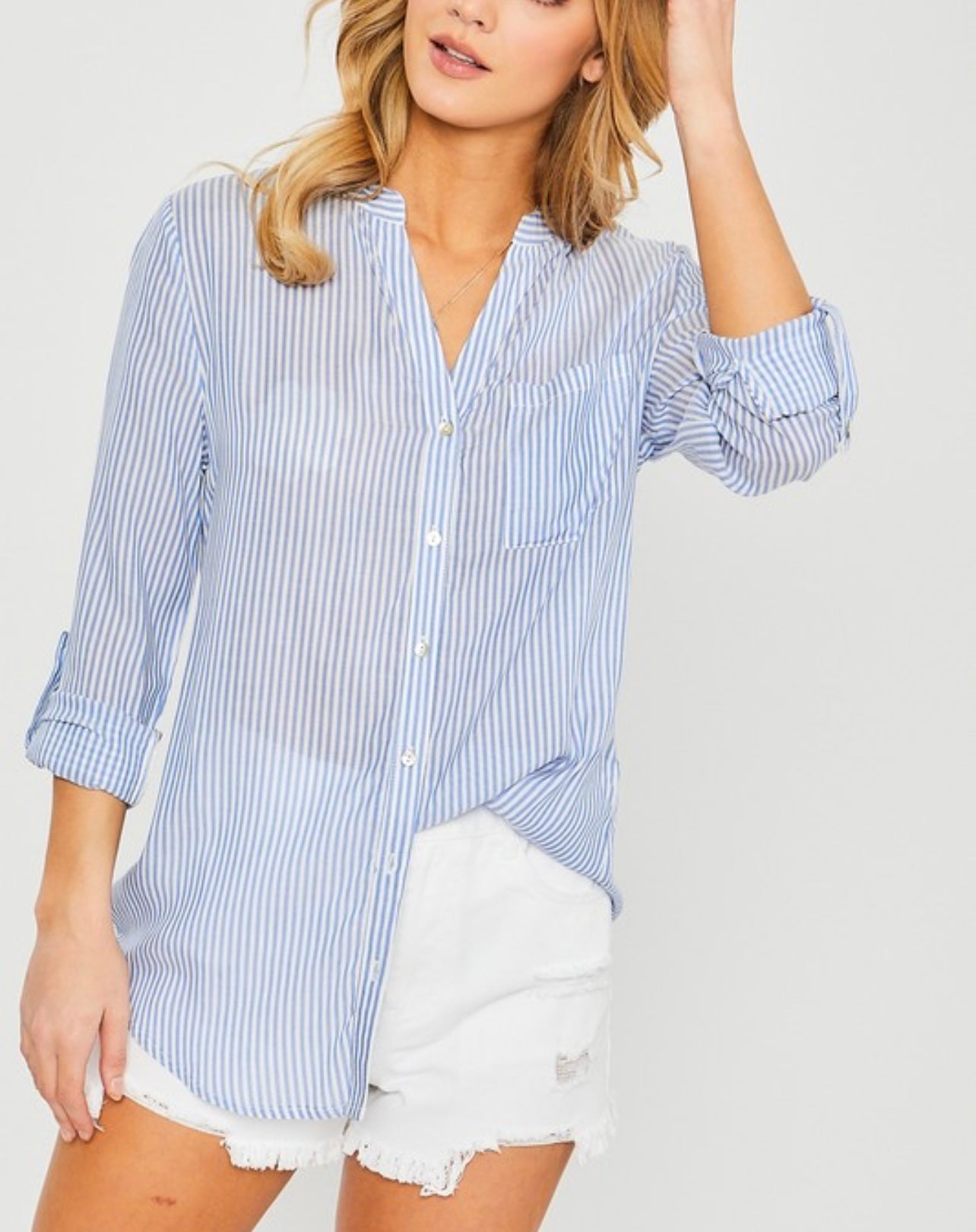 STRIPED ROLL UP SLEEVE BLOUSE