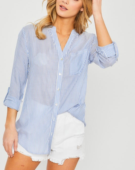 STRIPED ROLL UP SLEEVE BLOUSE