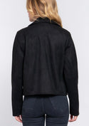 LONG SLEEVE NOTCHED COLLAR POCKET DETAIL OPEN FRONT FAUX SUEDE JACKET