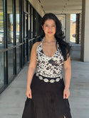 COW PRINT HALTER TOP