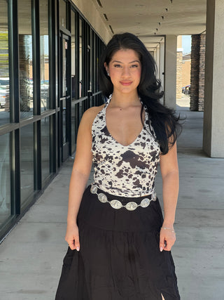COW PRINT HALTER TOP