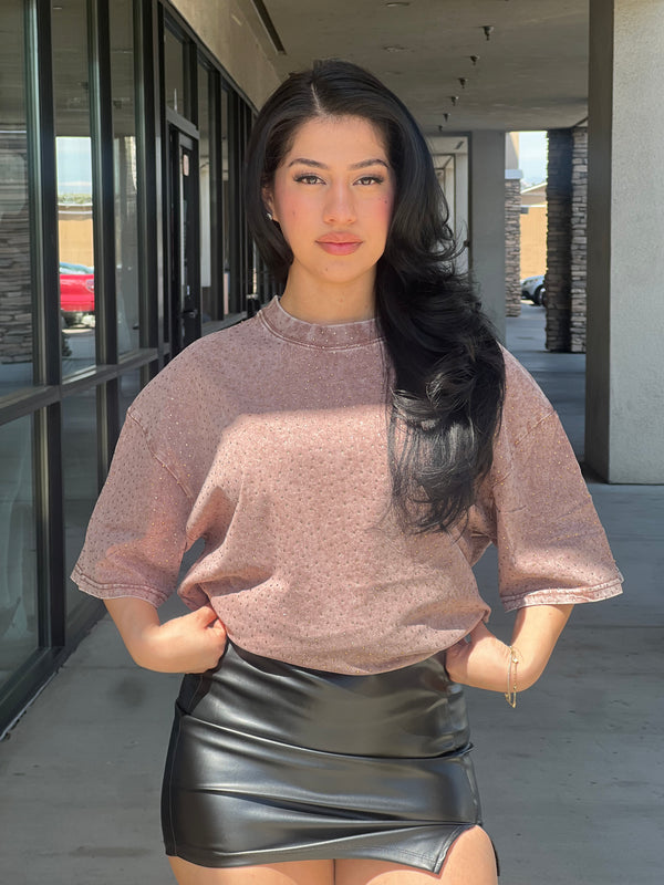 Rhinestone Studded Oversized Tee