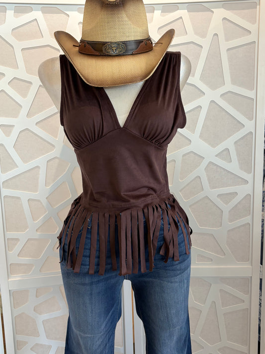 Fringe Hem Sleeveless Top (chocolate)