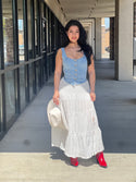 Slit Tiered Elastic Midi Skirt