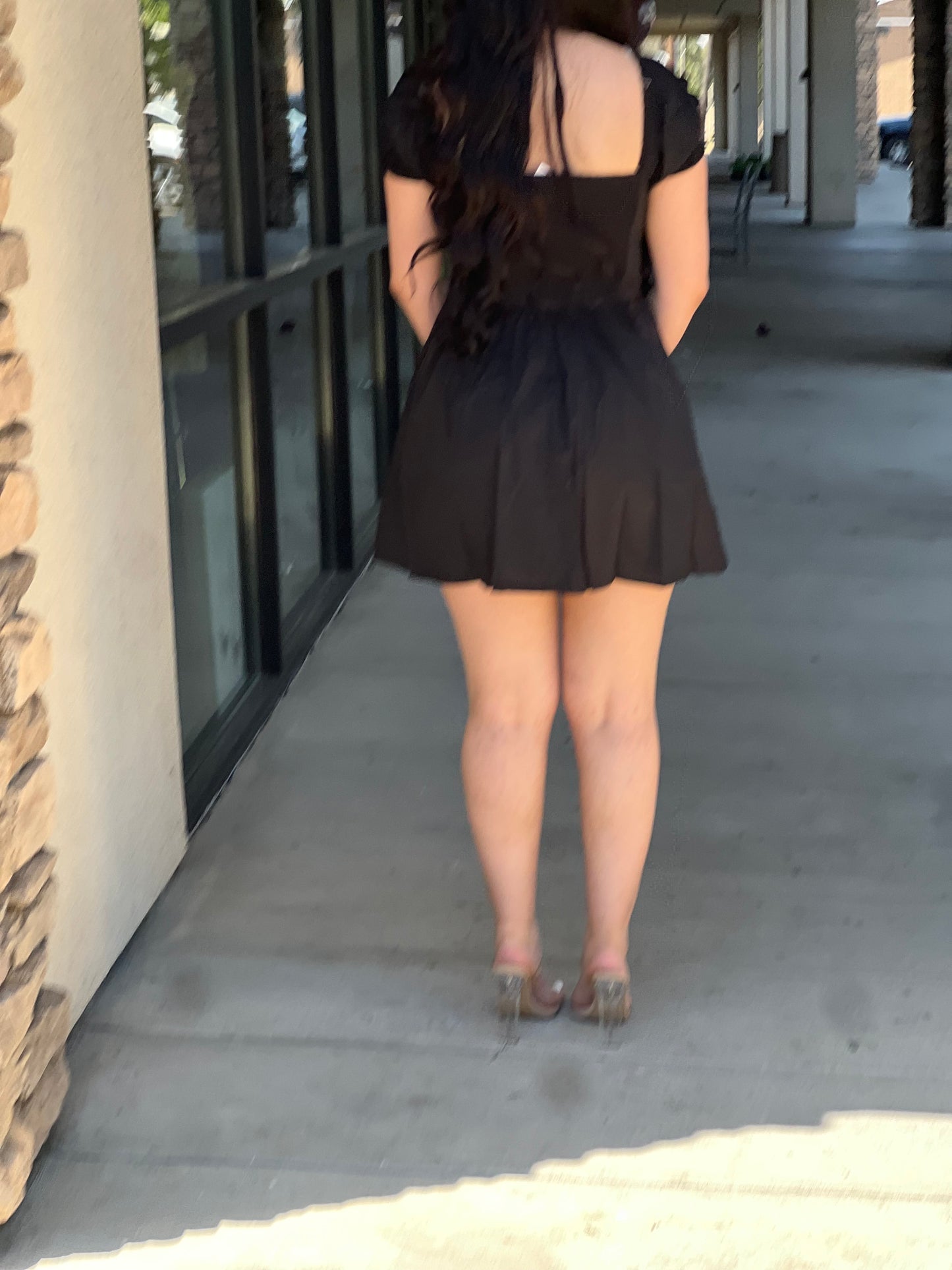 Puff sleeve front tie corset a line dress