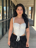 CAMILLE Bandage Mesh Corset Top Sleeveless Bustier Top Sweetheart Neckline Supported By Fixed