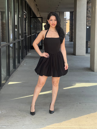 MINI HALTER BUBBLE HEM DRESS