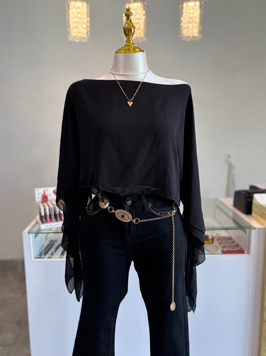 SHEER ONE-SHOULDER DRAPE CROP TOP