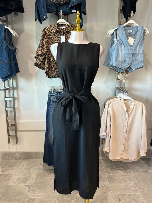 Sleeveless Linen Effect Woven Midi Dress