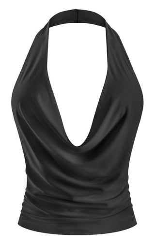 Plunging Halter Cowl Neck Top