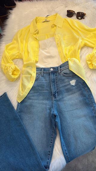 YELLOW LONG SLEEVE BUTTON TOP