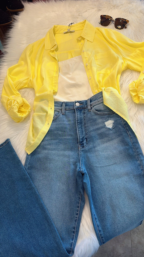 YELLOW LONG SLEEVE BUTTON TOP