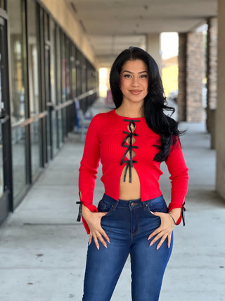 Lace Up Ribbon Sweater