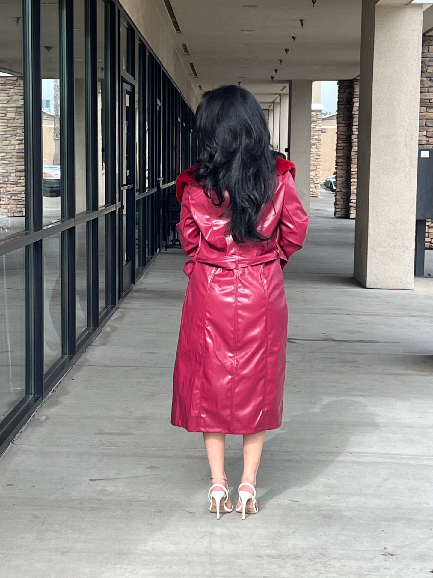 Cherry faux leather coat