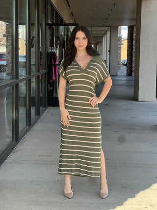 Chasing you stripe knit maxi dress