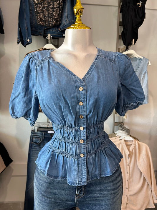 DARK WASH DENIM BLOUSE