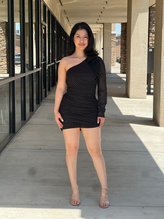 One sleeve stud mini dress