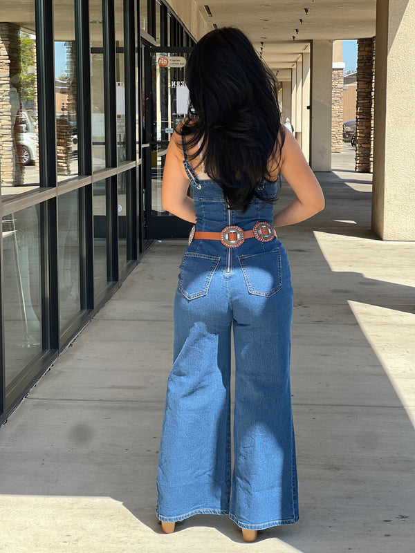 CAMI STRETCH DENIM JUMPSUIT