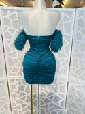GLITTERED LAYERED PUFF RUFFLE SLEEVE MINI DRESS
