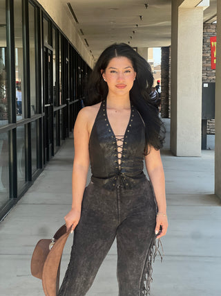 Tied front suede crop top