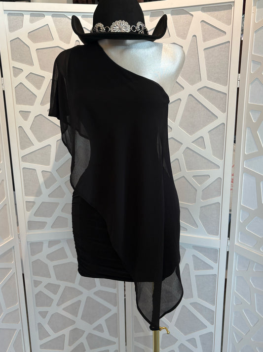 One sleeve poncho style mini dress