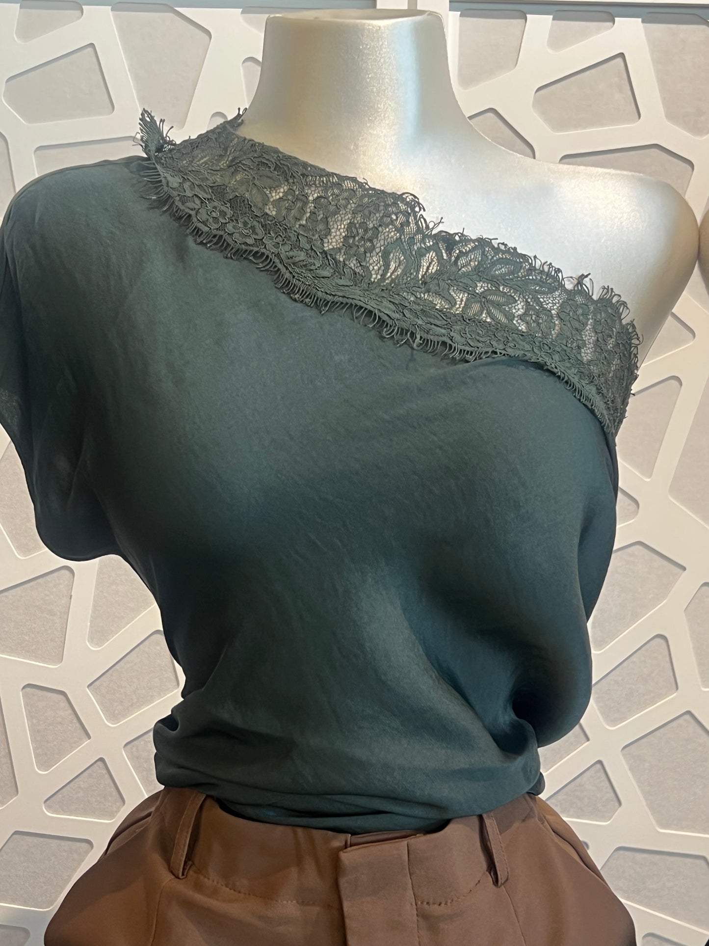 Draped Off Shoulder Lace Trim Blouse