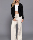 LONG SLEEVE CROP ZIP-UP THERMAL HOODIE JACKET