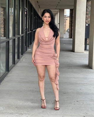 LUX MINI RHINESTONES ROSE DETAIL DRESS