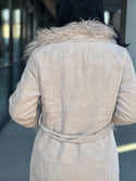 Sophia corduroy coat w/tie string & fur lining