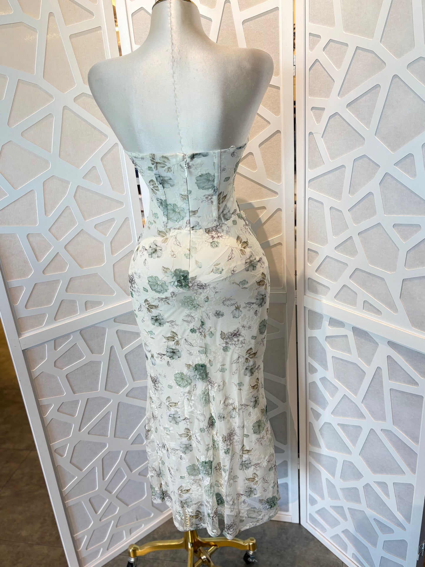 Itzel strapless corset draped midi dress