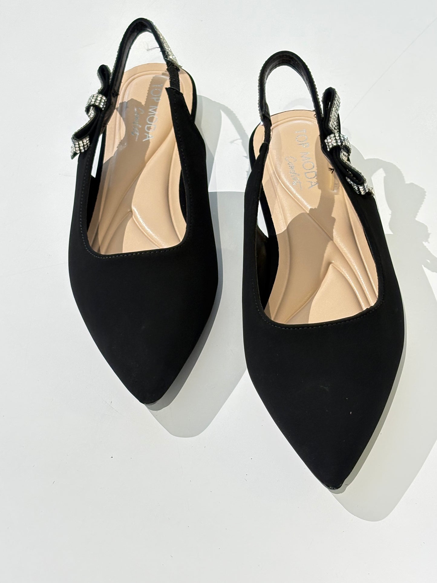 Suede sling back pointed toe flats