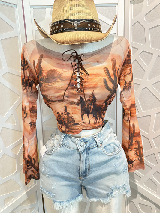 Western lace-up front detail top