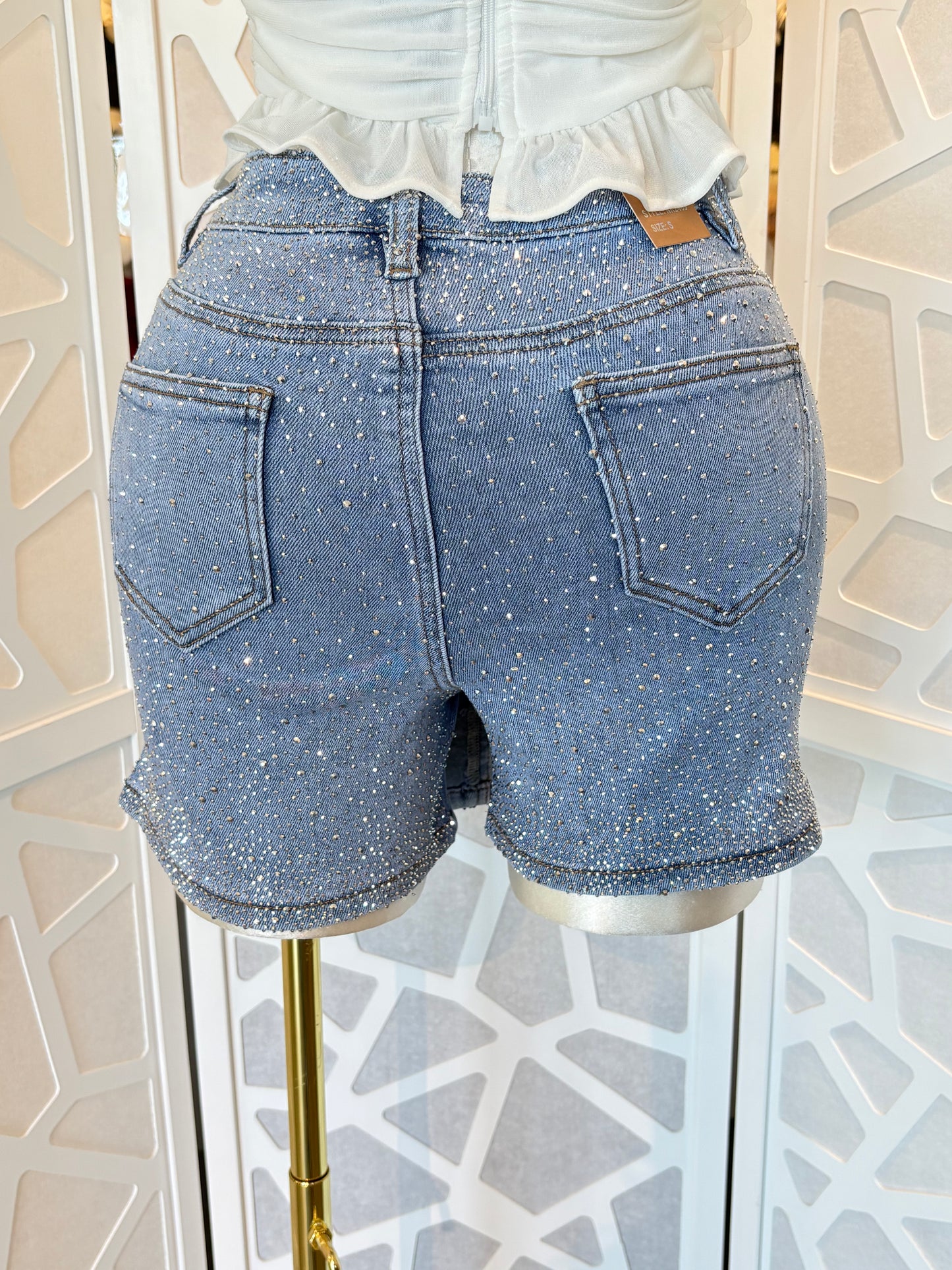 Rhinestone detail denim skort