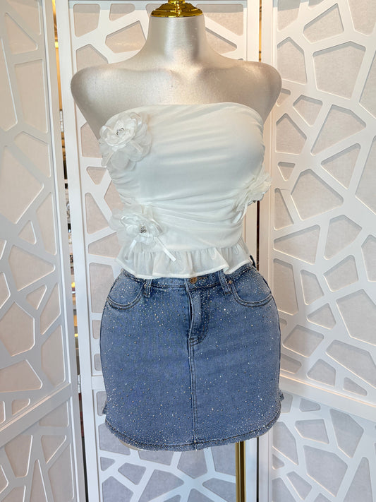 Rhinestone detail denim skort