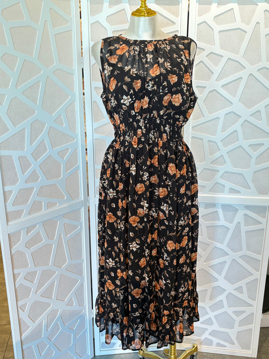 Plus Size floral chiffon sleeveless maxi dress