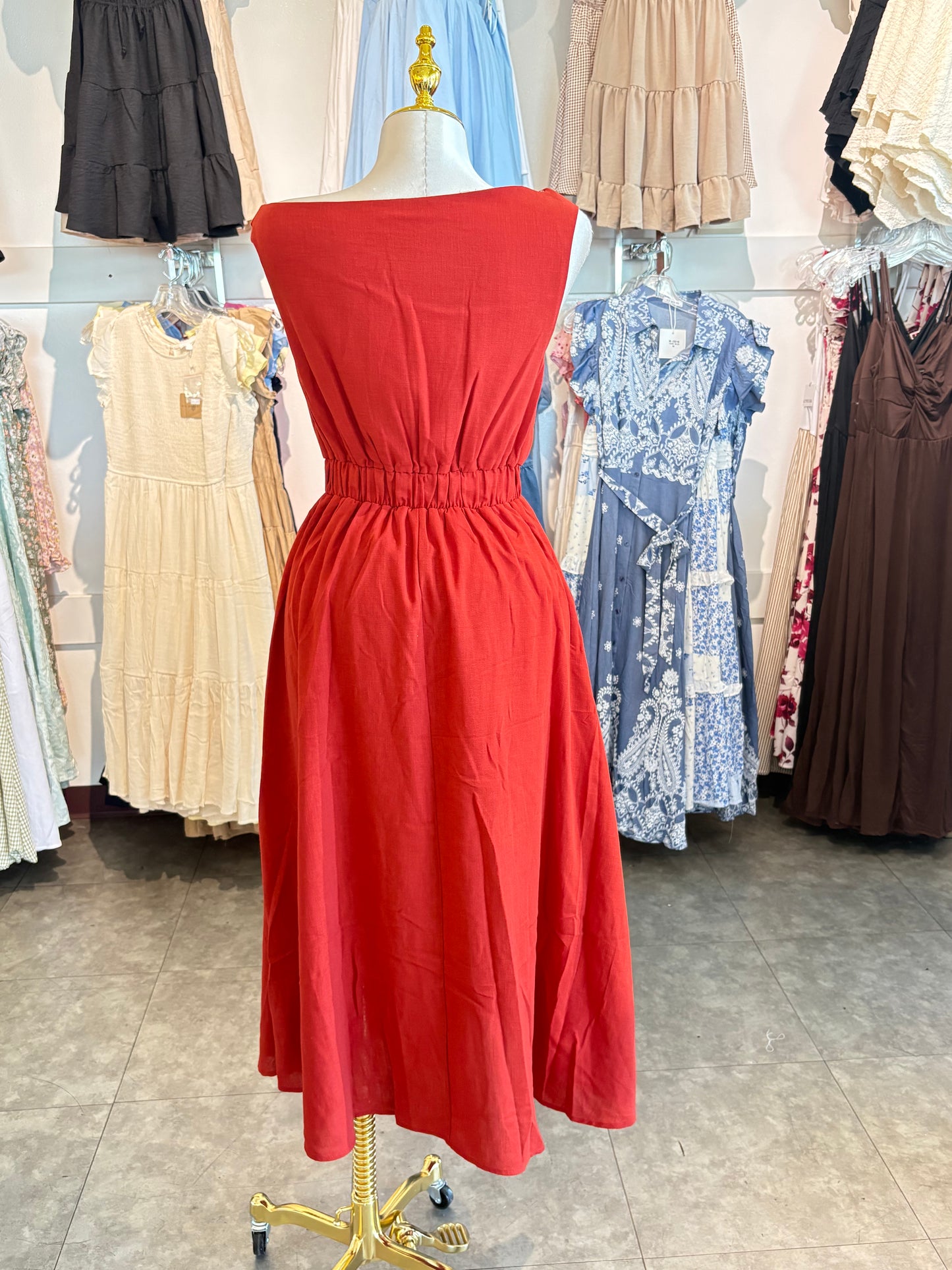Mel fitted waistband midi dress w/pockets