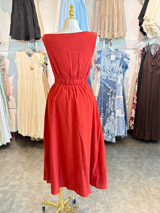 Mel fitted waistband midi dress w/pockets