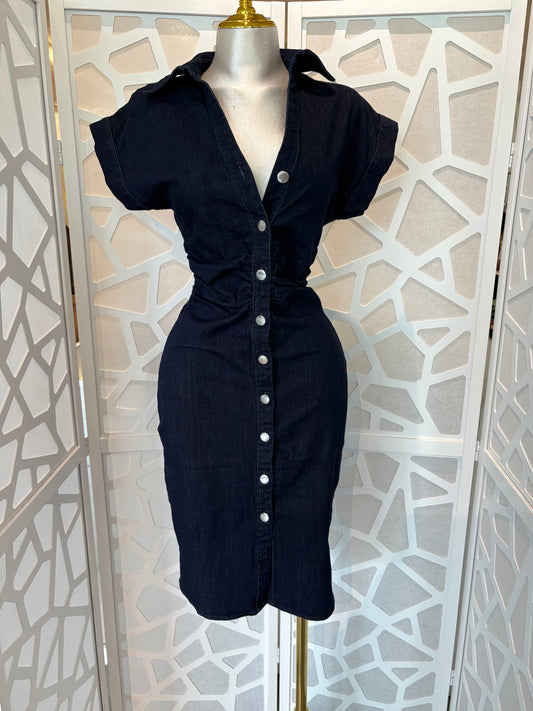 Denim ruched button down dress