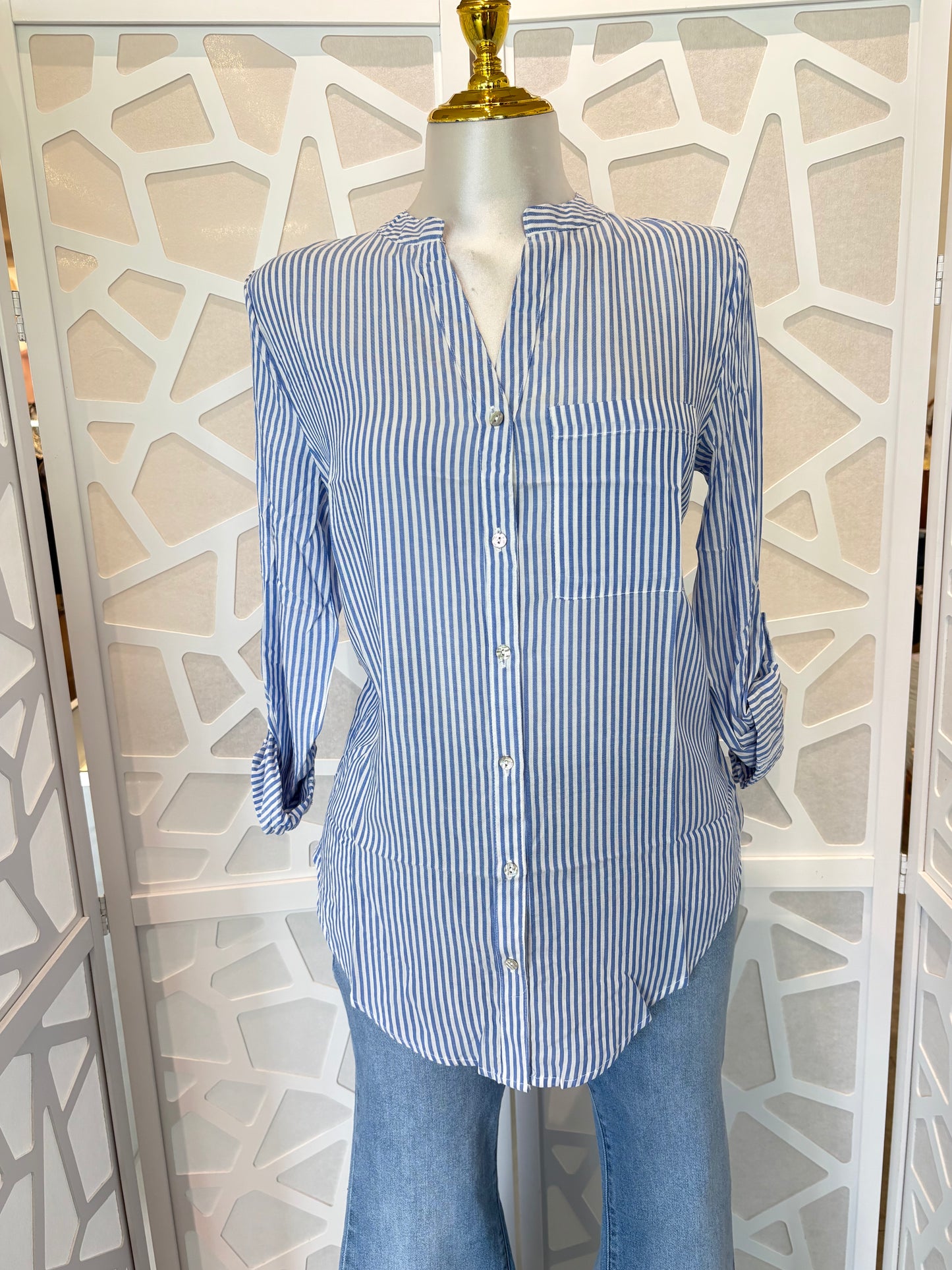 Long striped button down top