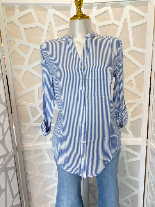 Long striped button down top