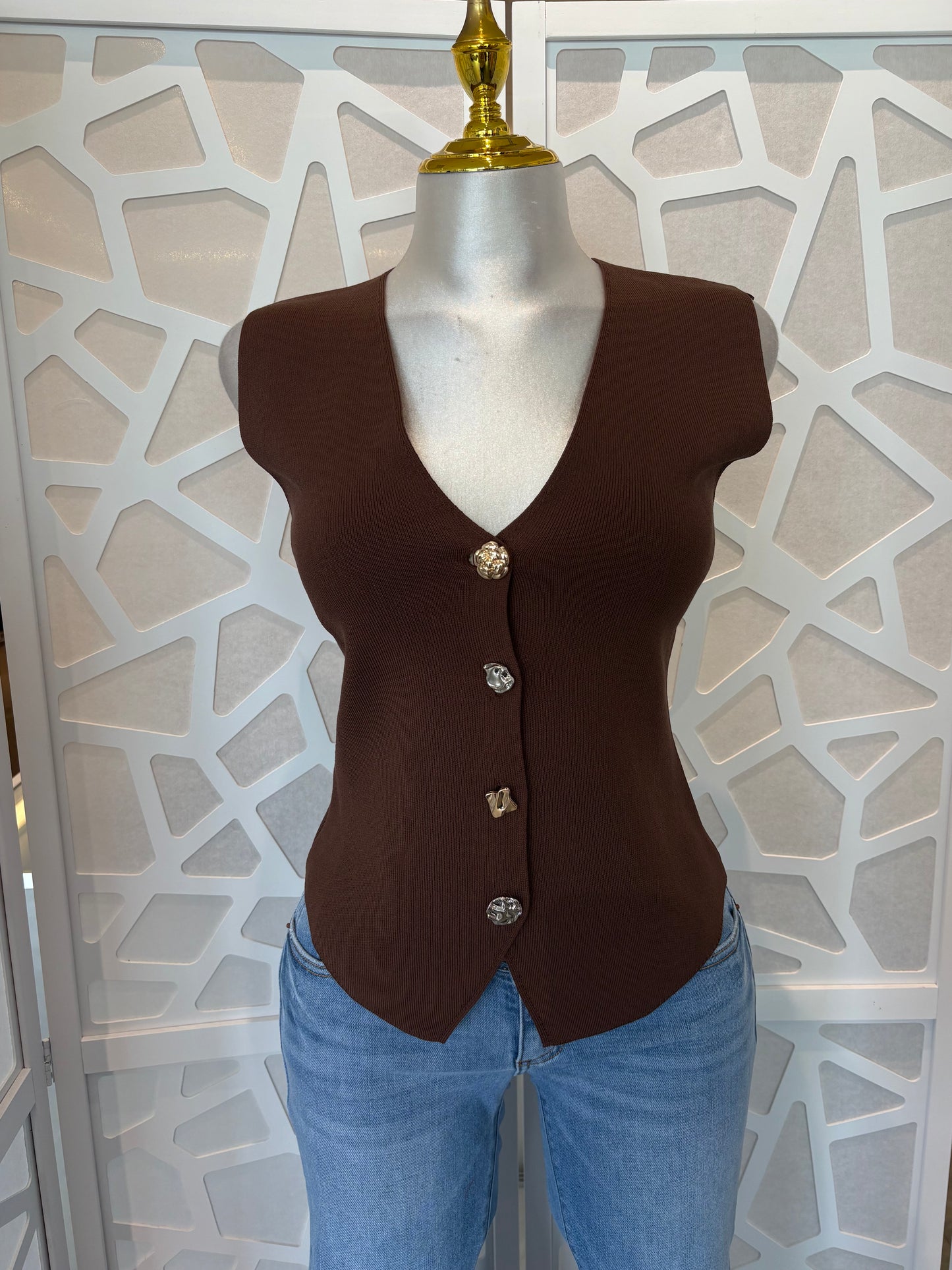 V-Neck Vest gold button