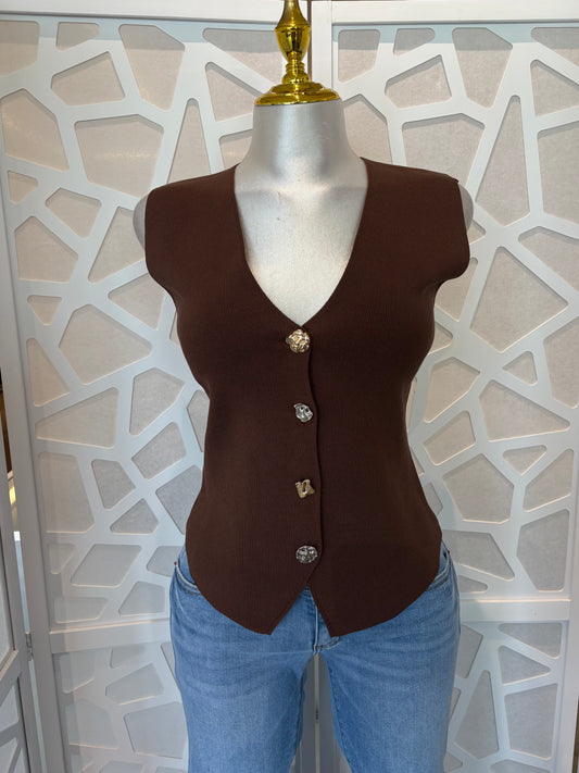 V-Neck Vest gold button