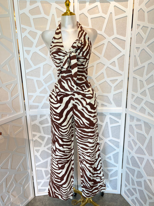 Zebra halter top & wide leg pant set