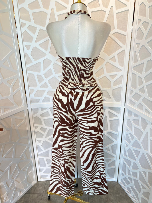 Zebra halter top & wide leg pant set
