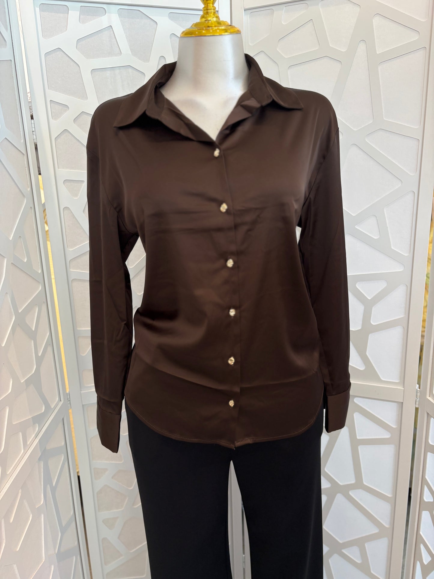 Satin gold button detail blouse