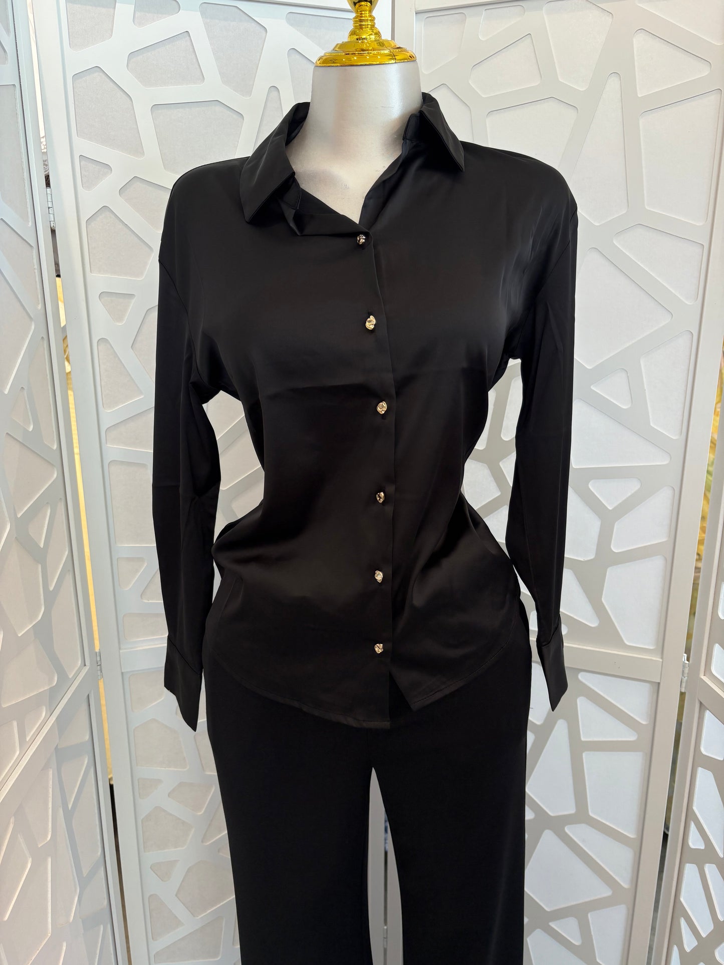 Satin gold button detail blouse