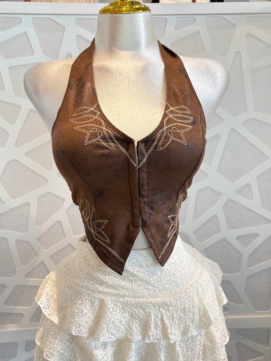 White embroidery corset halter top
